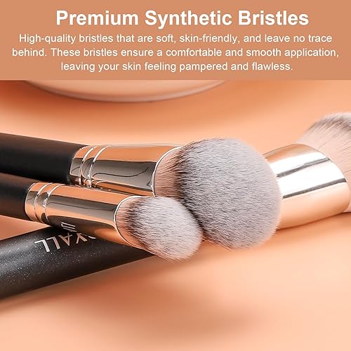 Miniatura 2 de TEOYALL Juego de brochas de contorno de base, 2 brochas sintéticas en ángulo Kabuki para mezclar, ocultar pulir con líquido, crema y polvo cosmético