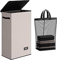 Vista 14 de SOLEDI - Canasta de lavandería con tapa de 100L, canasta de ropa plegable grande y alta, cesta de lavandería con bolsa removible fácil