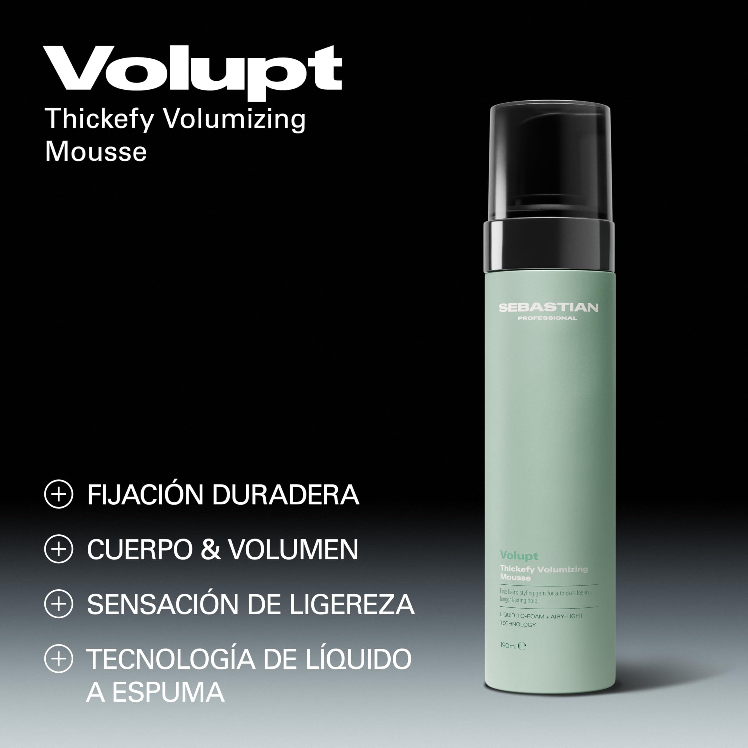 Sebastian Professional Volupt Thickefy | Espuma Voluminizadora Profesional | Cabello Naturalmente Grueso y Voluminoso | Fijación Flexible, Ligera y Duradera | Ideal para Cabello Fino