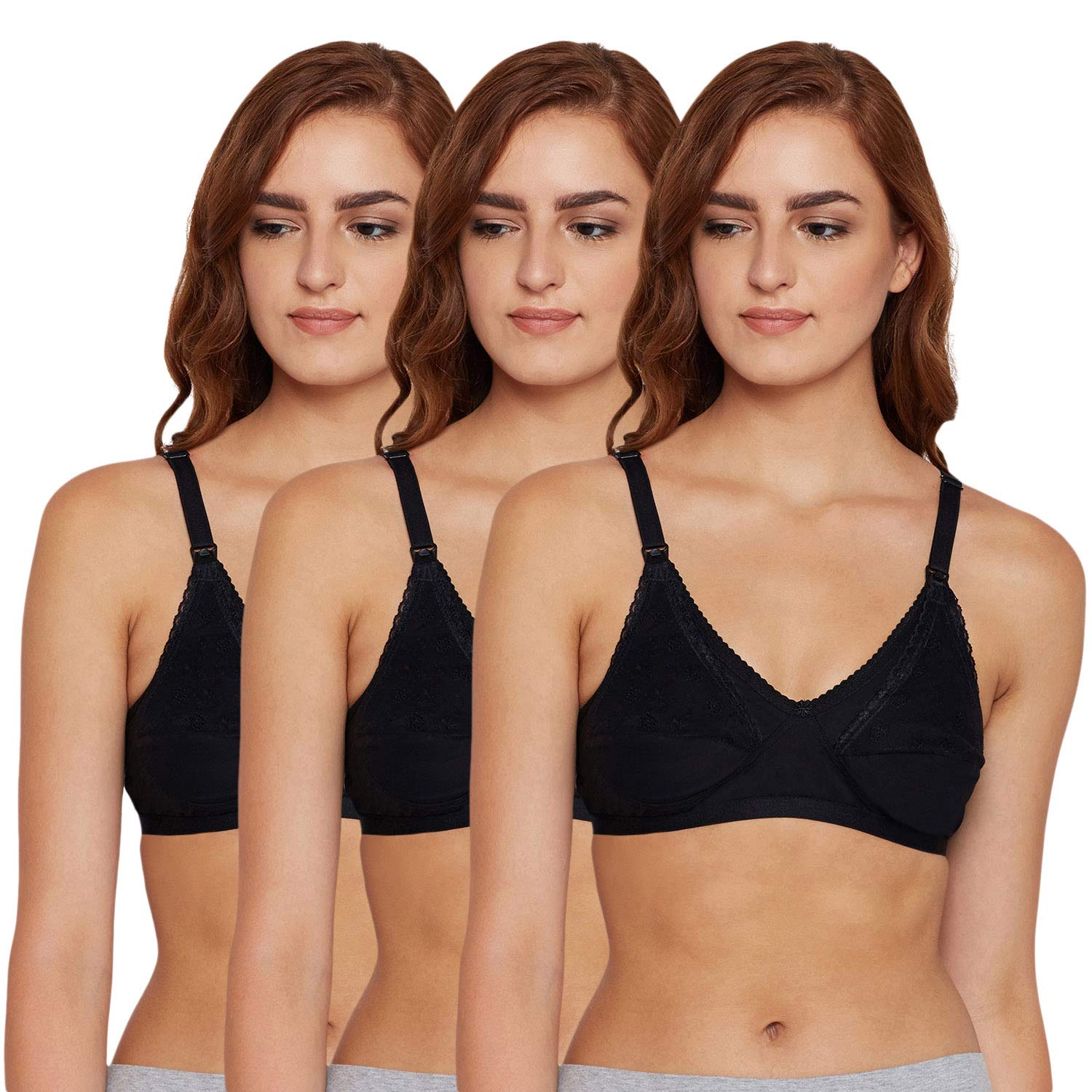 BODYCARE Pack of 3 Maternity/Feeding Bra in Black Colour - E5539BBB