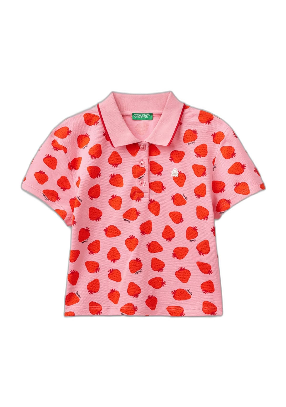 Tamamı Desenli Parlak Logo İşlemeli Düğmeli Polo Yaka Tişört Polo T-Shirt Kız çocuk