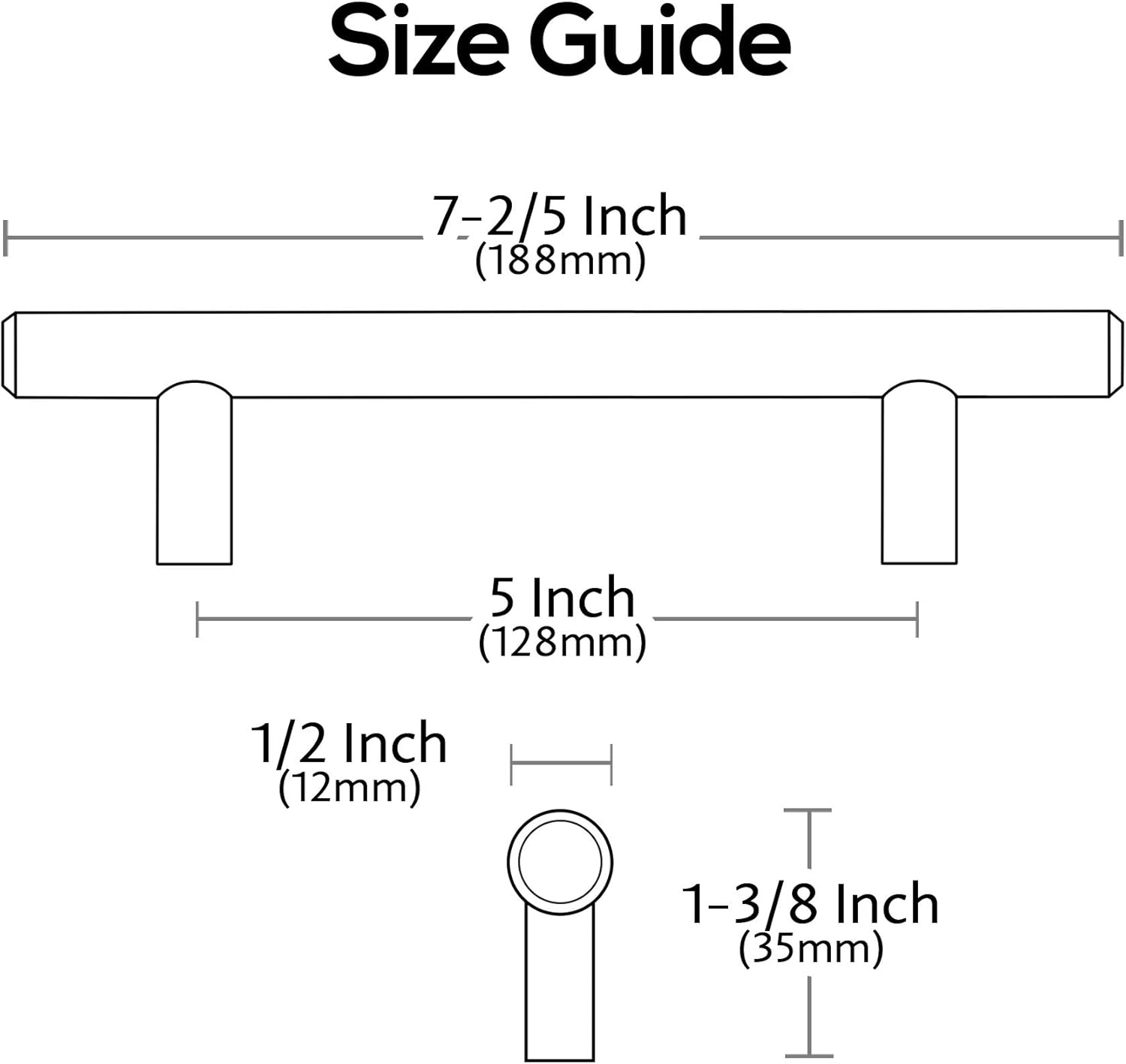 Alzassbg 10 Pack Black Nickel Cabinet Pulls, 5 Inch(128mm) Hole Centers T Bar Knurled Kitchen Cabinet Handles for Cabinets AL3015AS