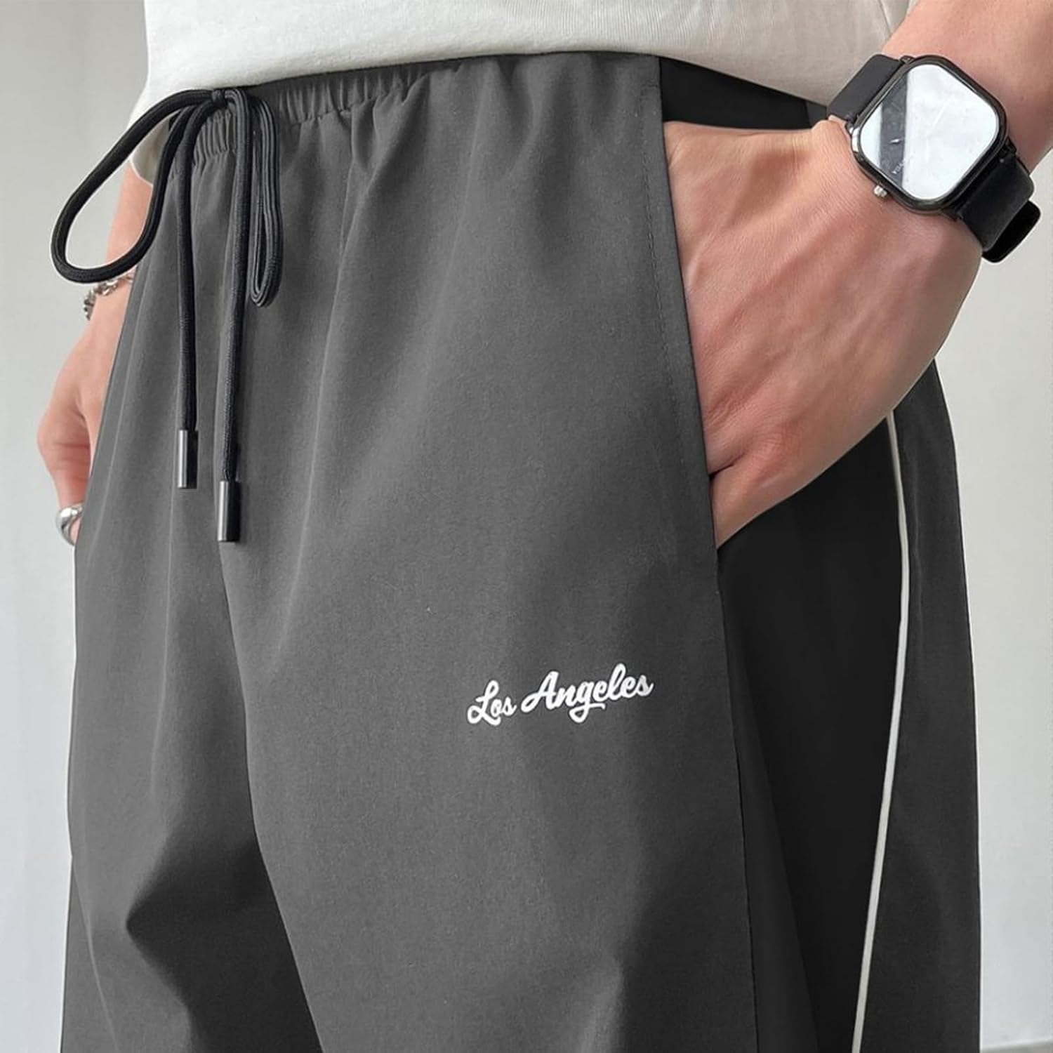 Men's Parachute Sweatpants,Y2k Baggy Track Pants with Pockets,Drawstring Wide Leg Casual Trousers Streetwear - Image 5