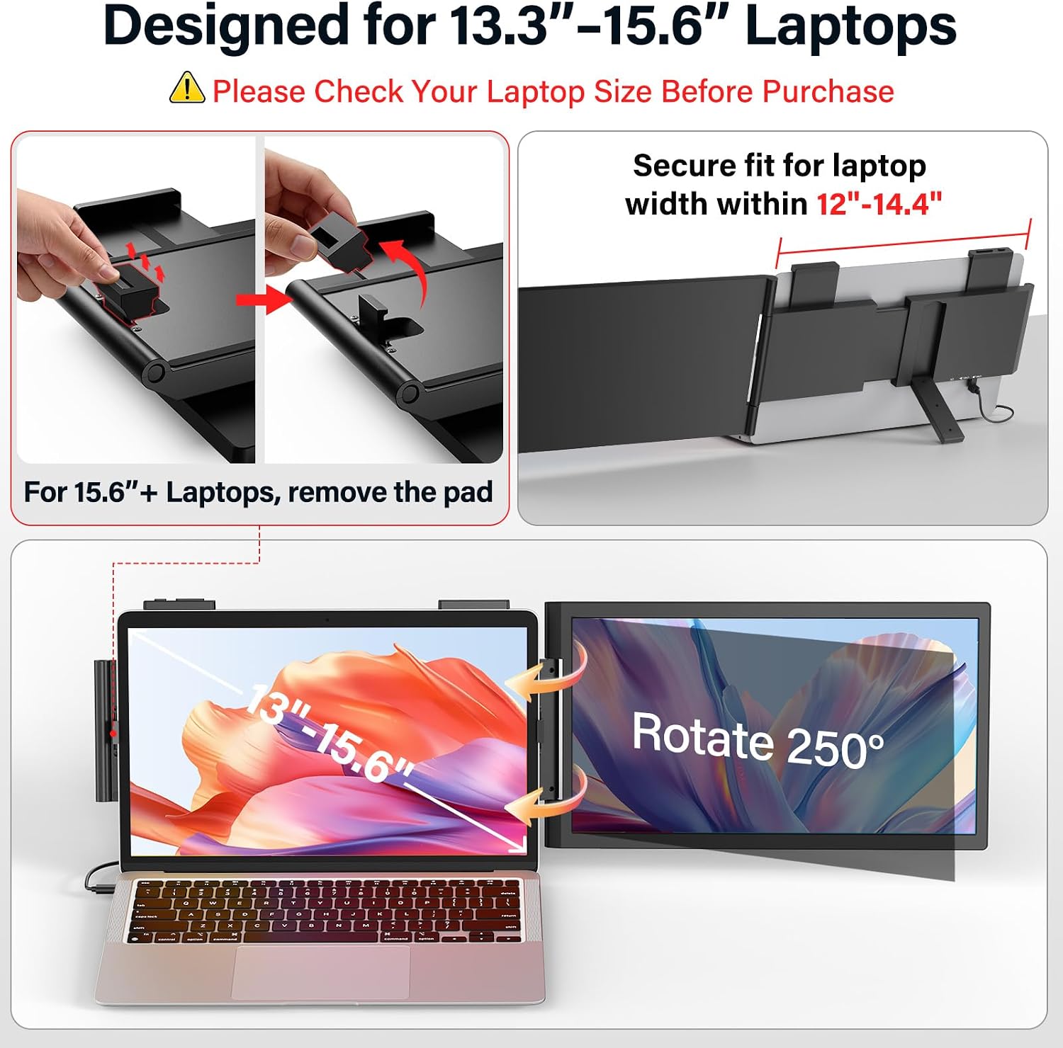 MAGICRAVEN Laptop Screen Extender, 15.6" 1080P IPS Portable Monitor, Travel Monitor for 13-15.6" Laptops with USB-C/HDMI Port, Plug and Play Attachment Screen for Windows/Mac/Android/Switch/PS5/Xbox