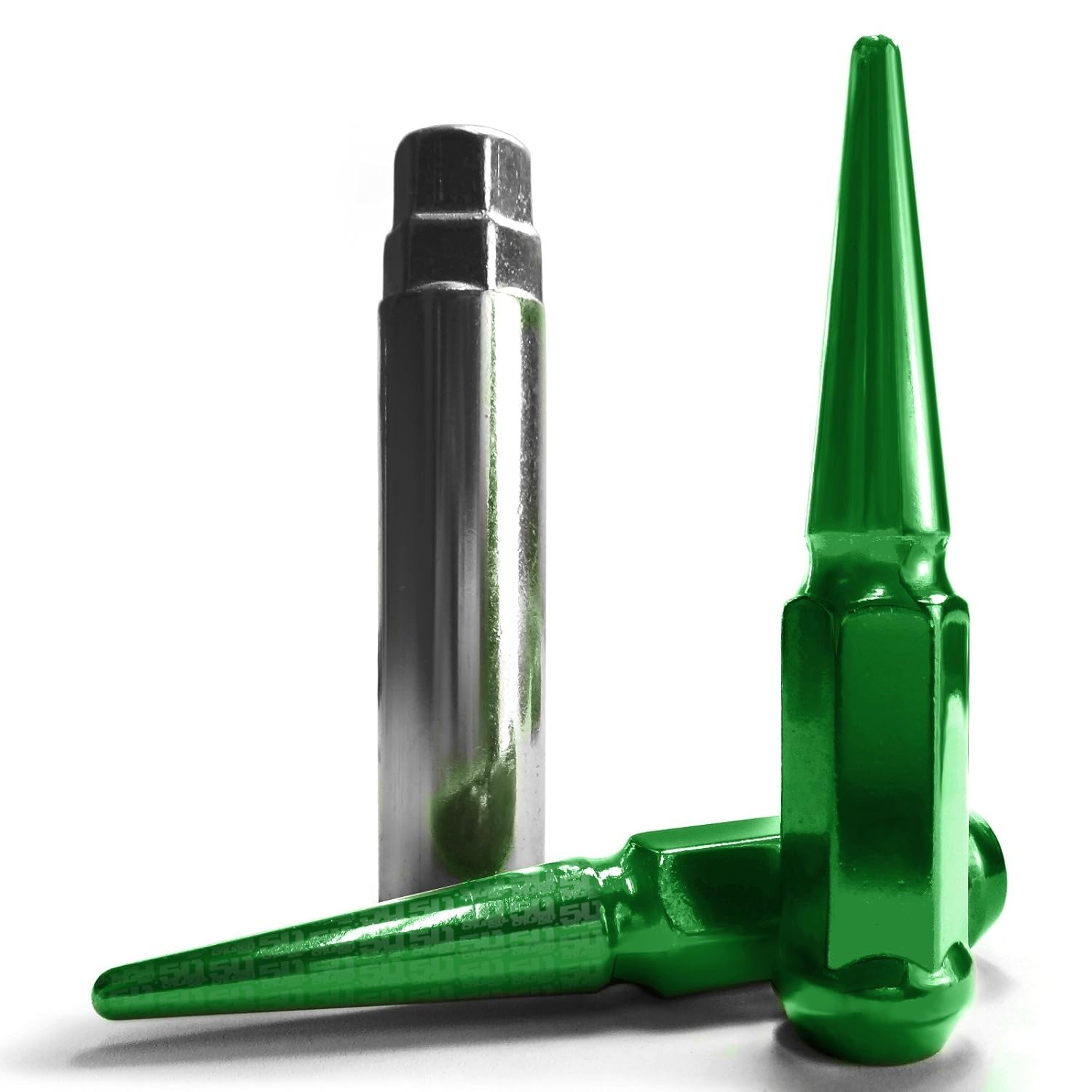 50 Caliber Racing 12x1.25mm Wheel Spiked Lug Nuts with Extended Spike Design, Fits Nissan, Subaru, Infiniti, Chevy, Kawasaki, Yamaha, Geo, Chevrolet, Suzuki, (Set of 24, Green)