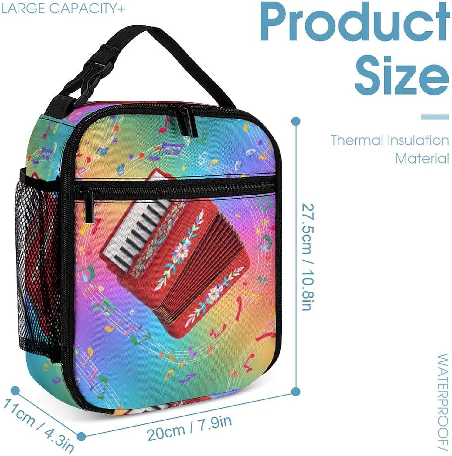Accordion Music Notes Backpack Lunch Bag Pencil Case 3Pcs Set image 4