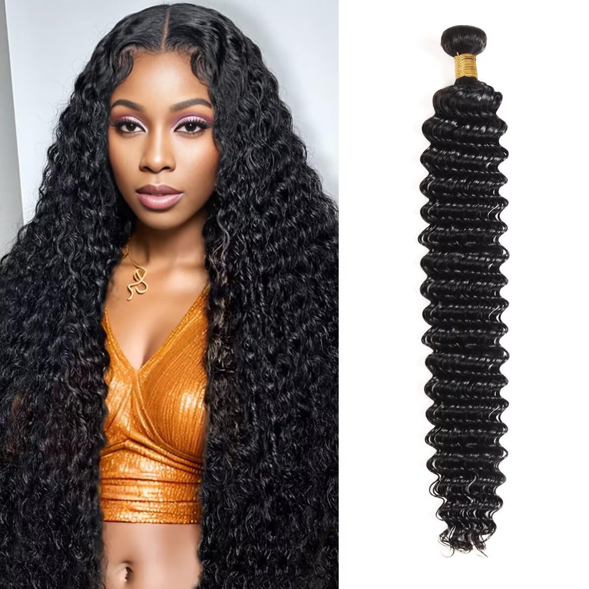 12A Human Hair Bundles 32 Inch Deep Wave Bundles Human Hair 100% Unprocessed Brazilian Virgin Deep Curly Weave 1 Bundle Water Wavy Hair Extensions Real Human Hair 1B Bundle for Women