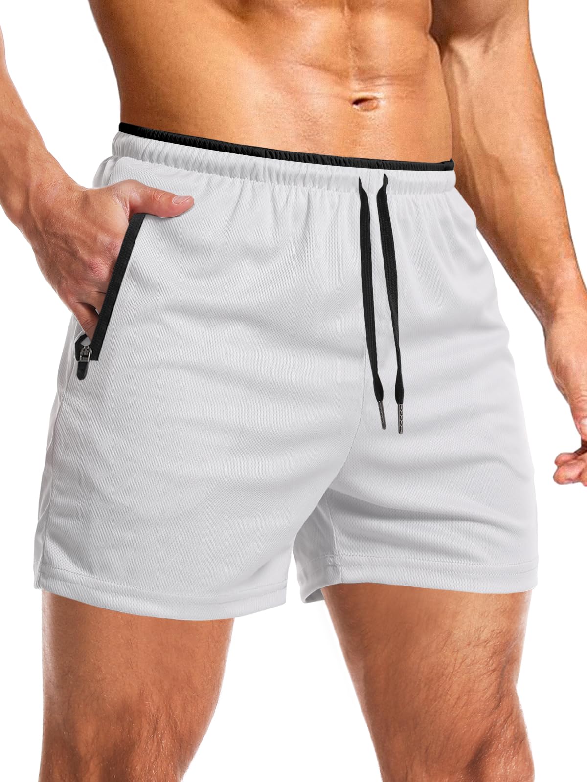 Aolesy Men's Gym Workout Shorts 5"/7"/10" Lightweight Bodybuilding Athletic Shorts Running Training with Zip Pockets
