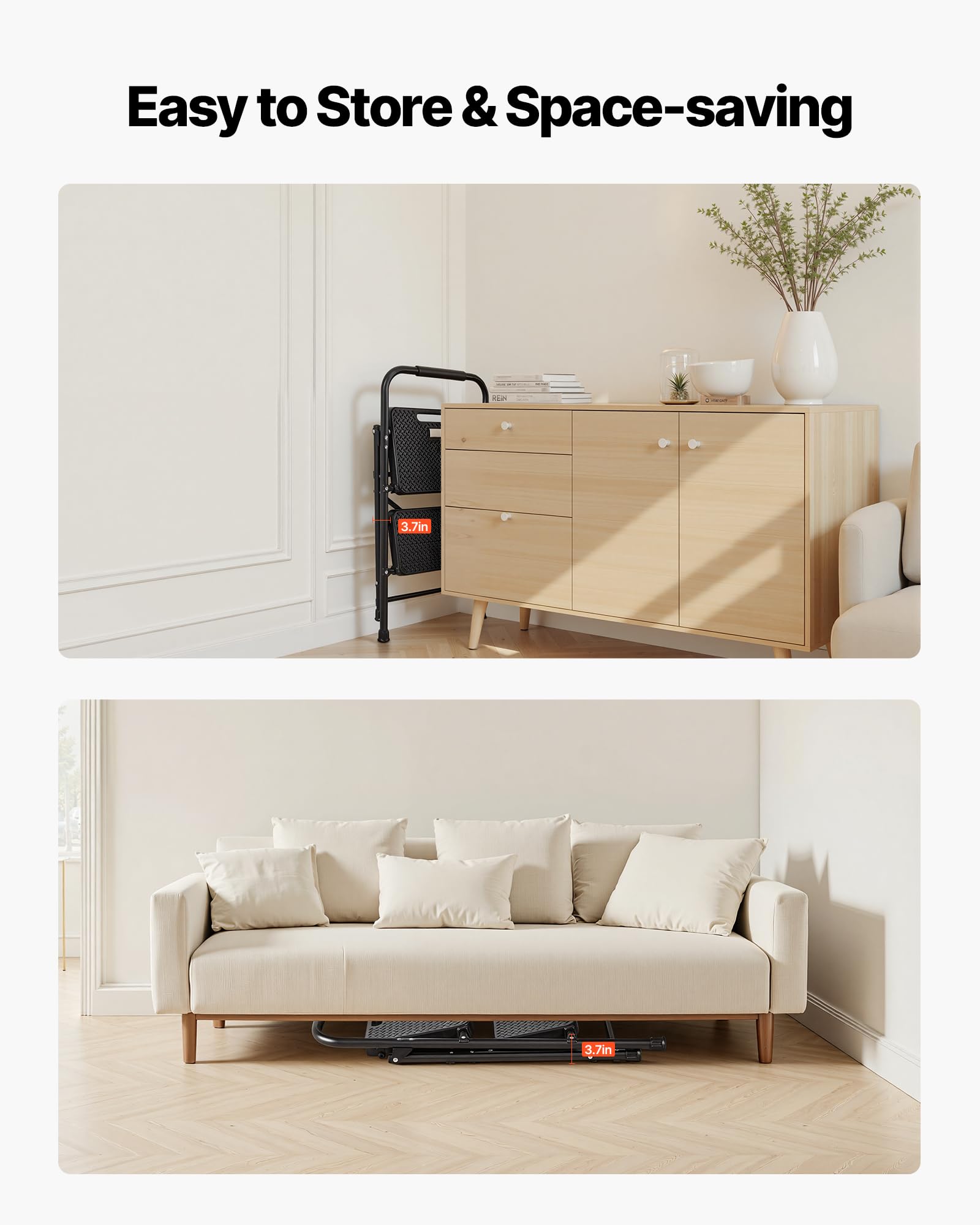 VEVOR Escalera Plegable de 2 Peldaños, Escalera de Tijera con Estructura de Acero, Capacidad de Carga Máx. 272 kg, con Asa Superior de Goma y Pies Antideslizantes, Utensilio para Hogar Cocina Oficina
