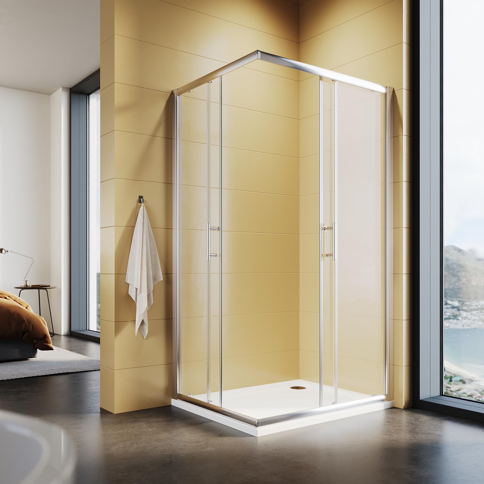 Cabina Doccia Angolare Moderna 76x90 con Doppie Ante Scorrevoli, Vetro Temperato 5mm Altezza 195cm - Elegante Soluzione Salvaspazio per Bagno