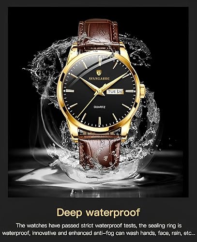 Miniatura 8 de Relojes para hombre, reloj analógico de cuarzo con correa de cuero marrón, fácil de leer con fecha y función luminosa, reloj para hombre, reloj de