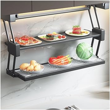 Pull Down Shelf Organizer,Inner Space Saving Spice Rack for Wall Kitchen Cabinet,2-Tier Pull-Down Shelf,for Kitchen Upper600mm Cabinet