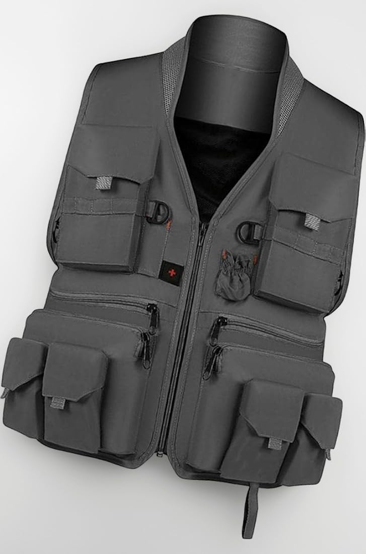 Multi Pocket Photography Fishing Jacket Waistcoat Gray XXL
