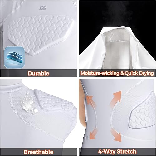 Miniatura 9 de COOLOMG Camisa acolchada de fútbol americano juvenil con protector de costillas, pecho, esternón, corazón y hombros, para rugby, lacrosse