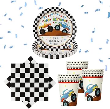 52 Pcs Offroad Monster Truck Party Tableware Set
