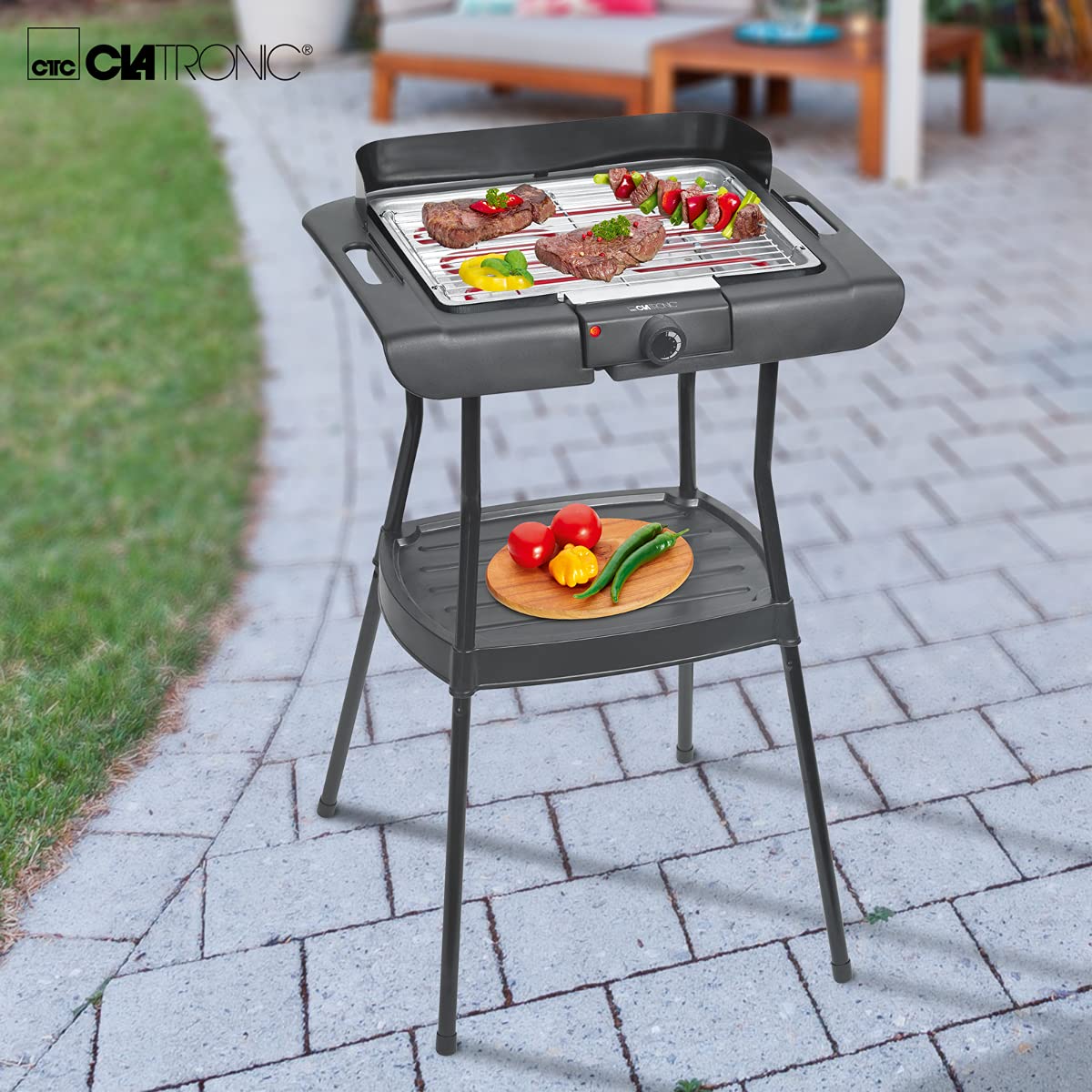 Clatronic BQS 3508 Grill elektryczny z nogami, Gril 35,5 x 24,5 cm, 2000 W, Metal, Czarny
