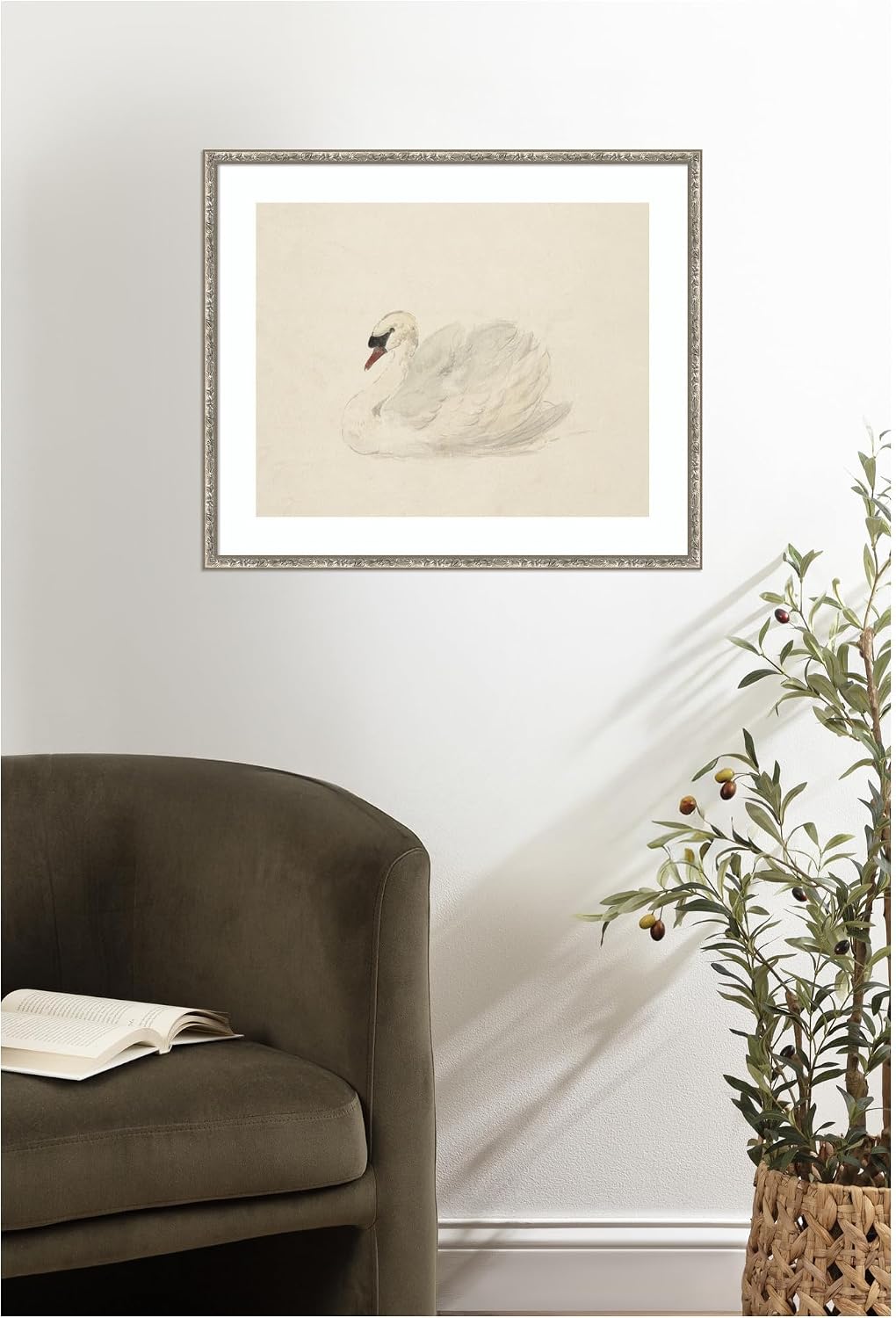 Kate and Laurel Framed Wall Art Print Knobbelzwaan 1792 Aert Schouman by Nostalgia Prints, 25 x 21, Belvedere Silver Frame, Traditional, Animal Art for Wall Decor