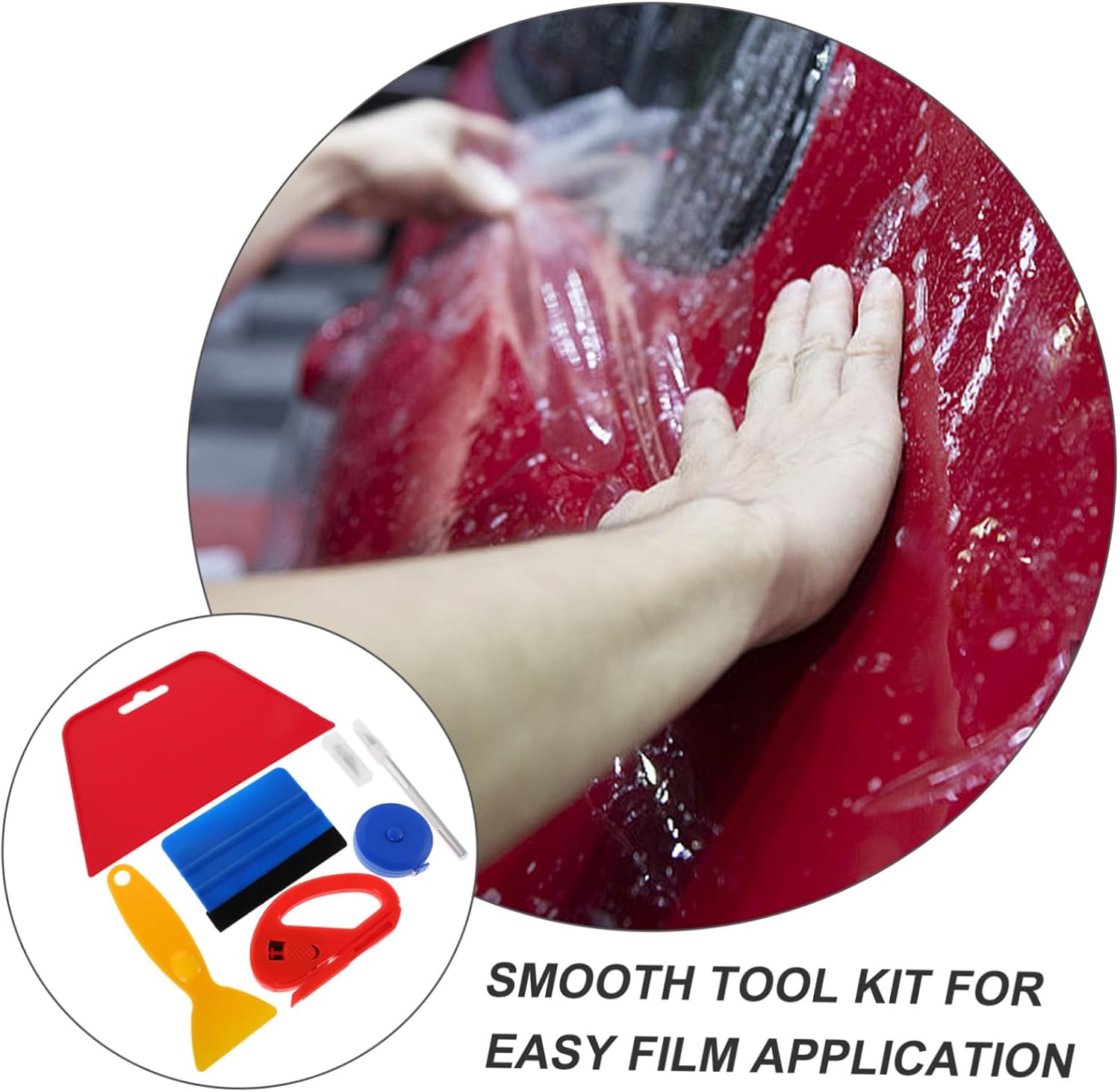 11-Piece Window Tint Application Tool Kit Red Trapezoidal Squeegee Seal Plastic Scraper Measuring Tape for Car Film Installation Compatible Vehicle Window Tinting Projects