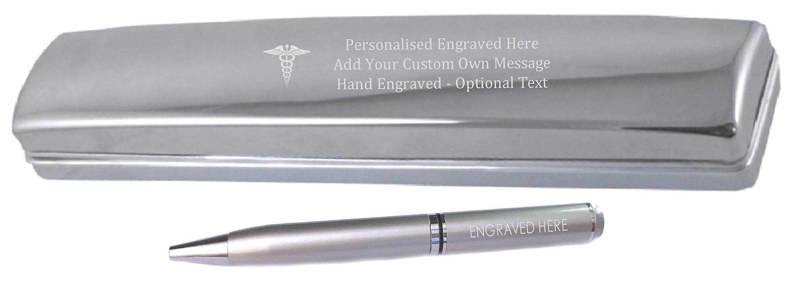 Stylo bille personnalisé gravé caducée en argent chrome satiné - 4