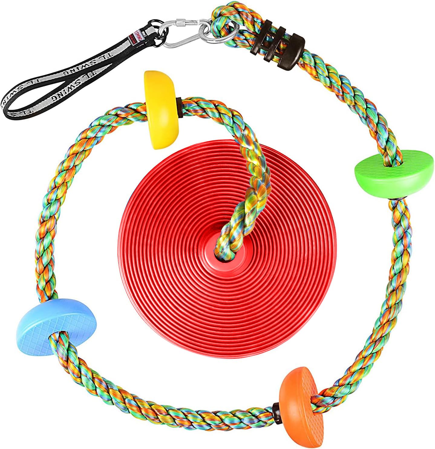 Columpio de cuerda de escalada para niños, columpio con plataforma y asiento trapecio de disco, accesorios de juego, color rojo