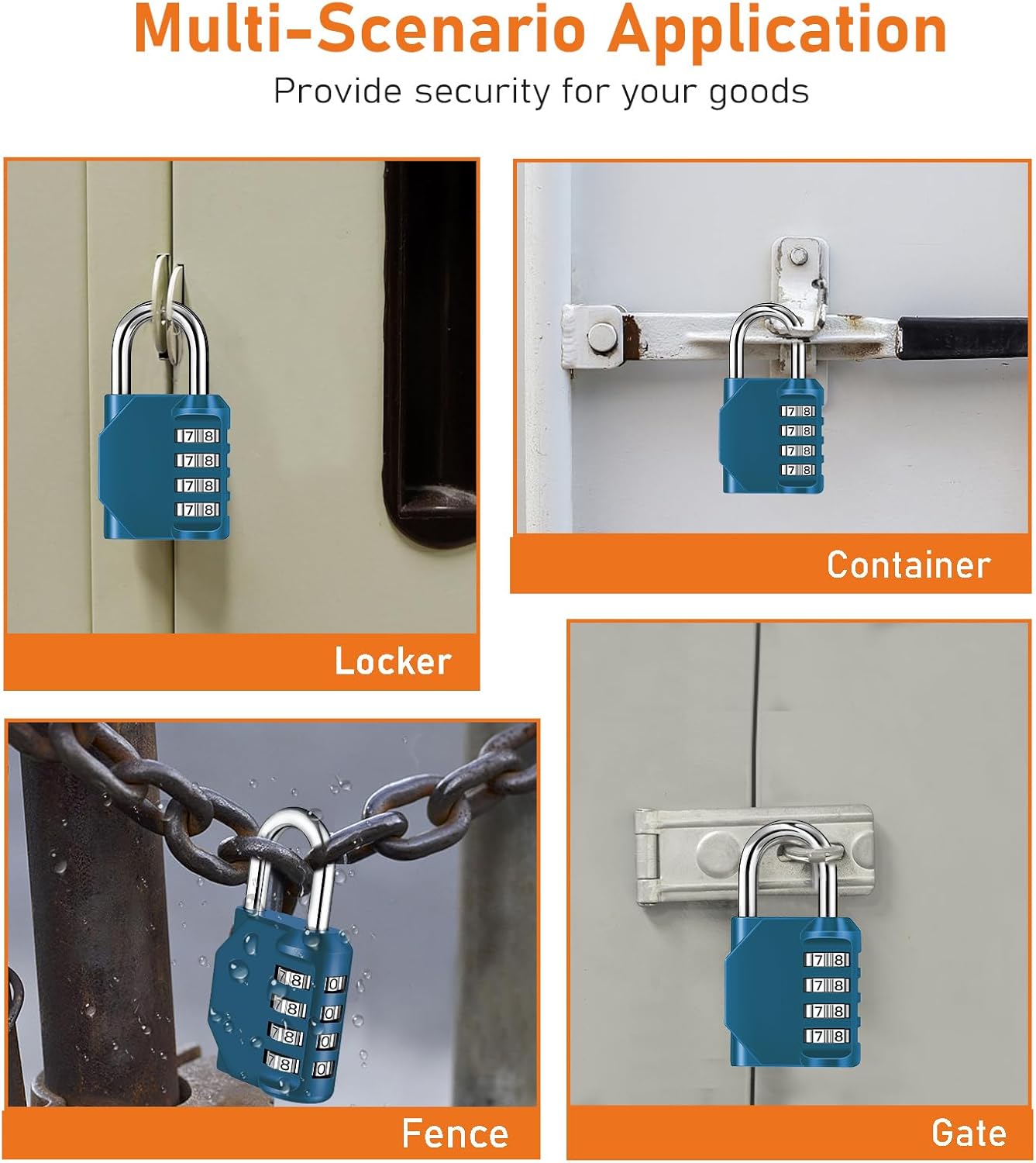 NAGE 4 Digit Combination Padlock: Coded Lock for Indoor Security & Outdoor Durability, Suitable for Gym, School Locker, Shed, Gate, Fence, Garage (Dark Green)