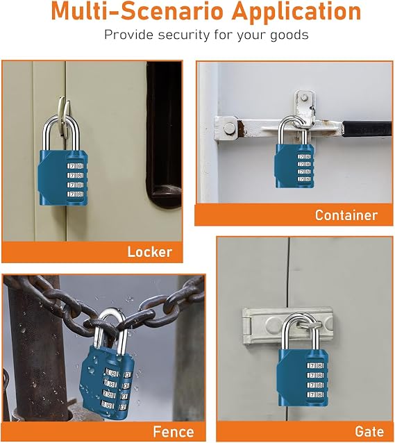 NAGE Padlocks with Code, Locker Padlocks 4 Digit (2P, Peacock Blue)
