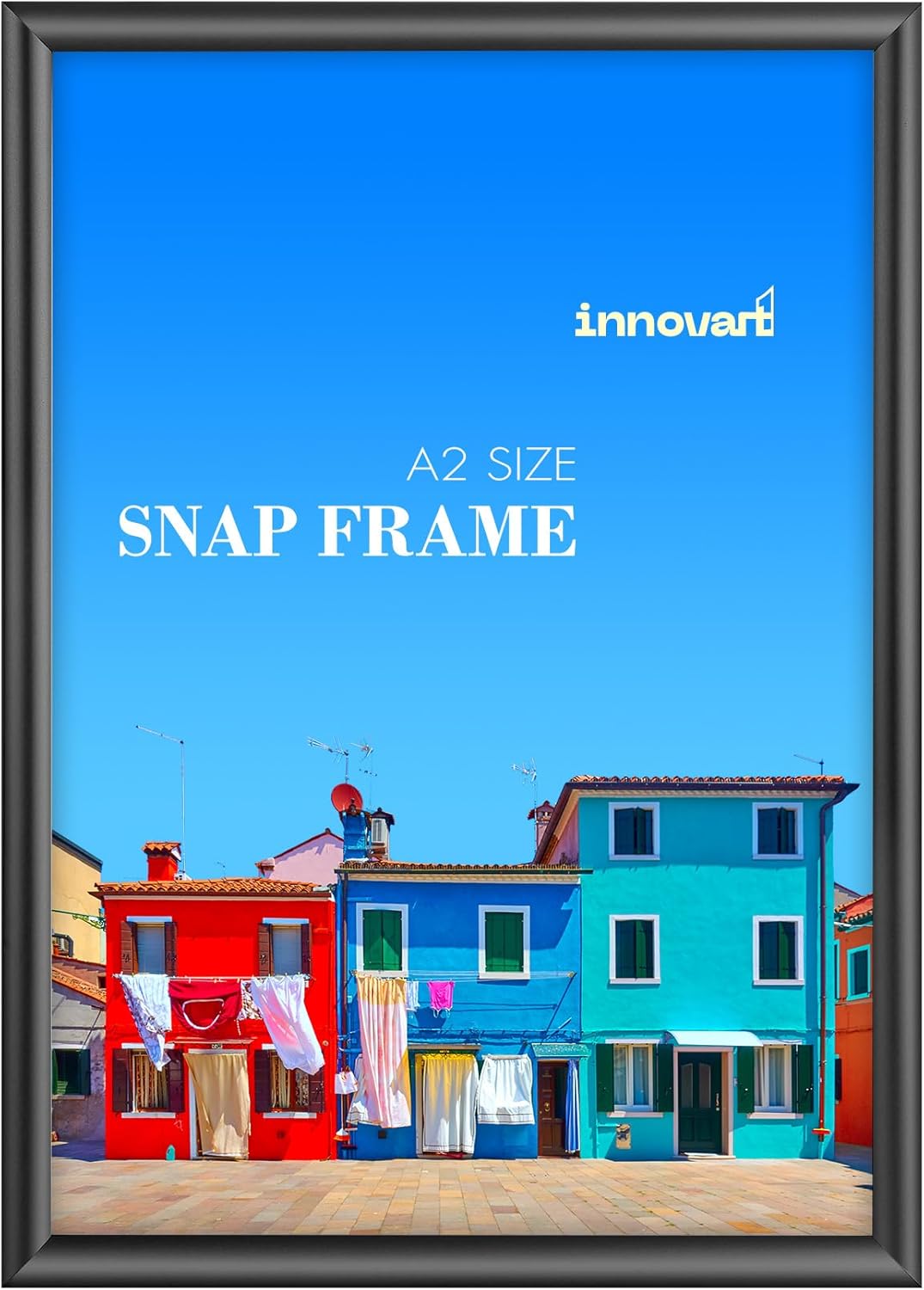 INNOVART Black Aluminum Snap Frame for Poster 16” x 24”, Front Load Snap Frame Poster with PVC Protective Film for A2 Size, Metal Picture Frame Wall Mounting, Easy Open Aluminum Display Profile
