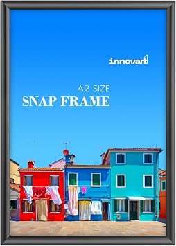 INNOVART 16" x 24" Black Aluminum Snap Poster Frame, Front Load Easy Open Wall-Mounted Picture Frame with PVC Protective Film, A2 Size Display Profile for Home, Office & Commercial Use