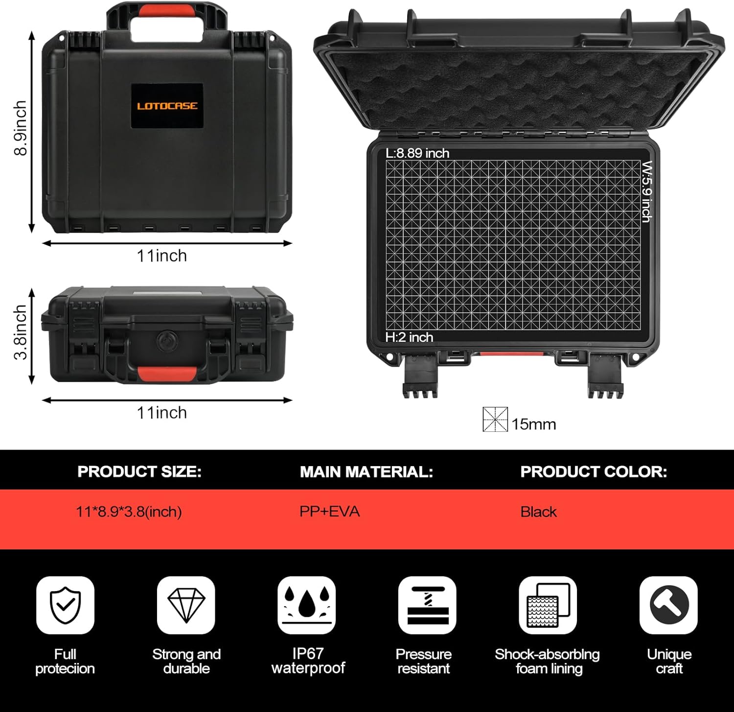 Gun Case TSA Approved Pistol Case Hard Shell Waterproof with DIY Customizable Pre-cut Foam Insert - Travel Gun Case for Gun Case 9mm - Image 4