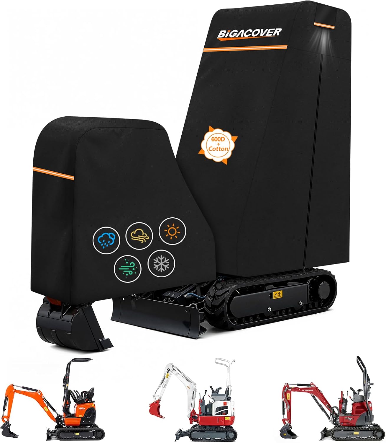 Heavy Duty Tractor Cover with Backhoe Waterproof 600D Oxford – Fits John Deere, Kubota, Mahindra, New Holland, Massey Ferguson Compact Tractors with Backhoe – All Weather Protection with Storage Bag