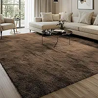 Tapete Felpudo Luxo, 230x200 cm, Base Antiderrapante, Retangular, Macio e Confortável para Sala e Quarto (Marrom)
