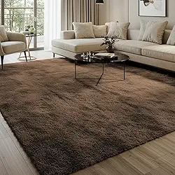 Tapete Felpudo Luxo, 230x200 cm, Base Antiderrapante, Retangular, Macio e Confortável para Sala e Quarto (Marrom)