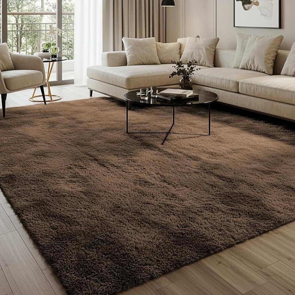 Tapete Felpudo Luxo, 230x200 cm, Base Antiderrapante, Retangular, Macio e Confortável para Sala e Quarto (Marrom)