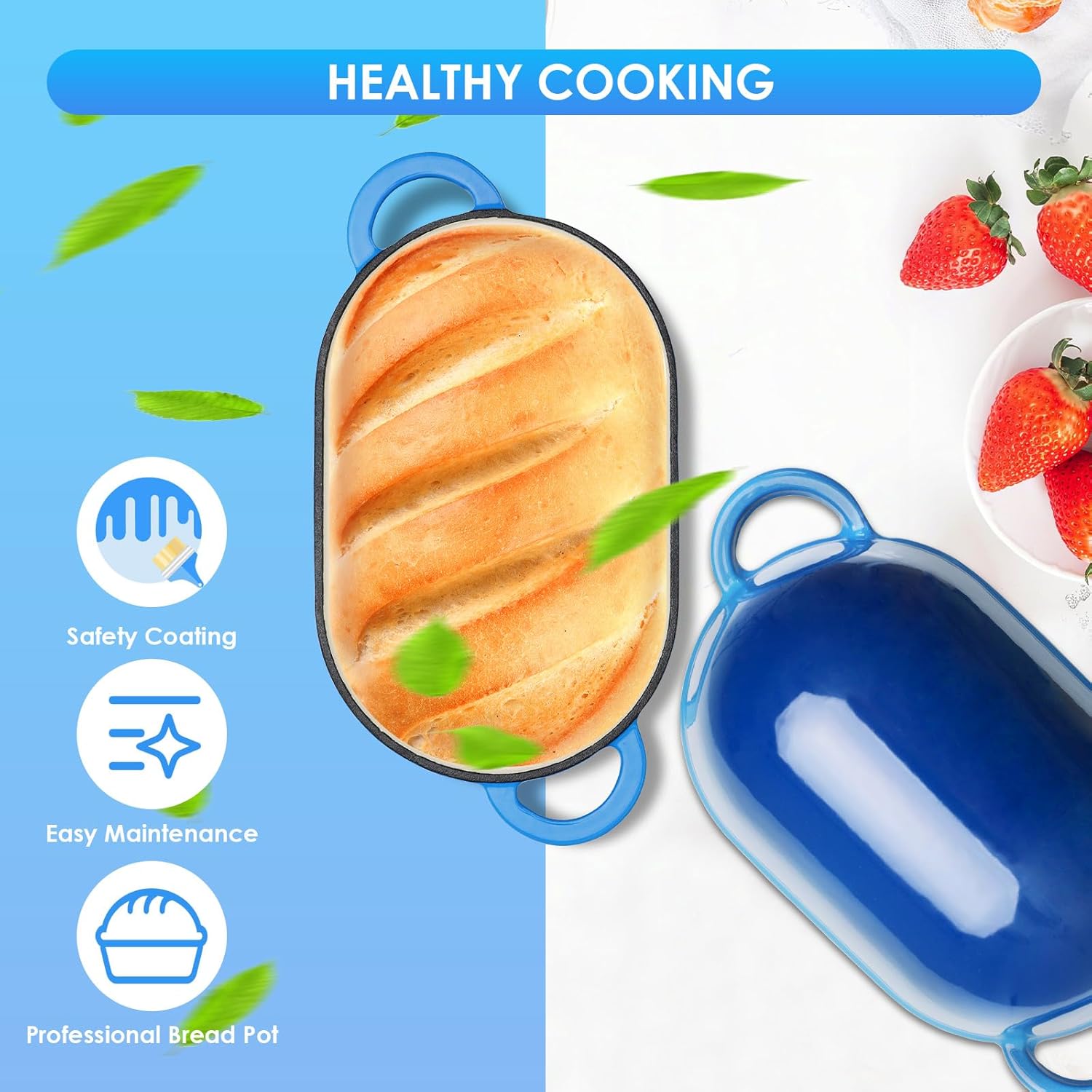 LIFERUN 2.5qt Enameled Cast Iron Dutch Oven for Sourdough Bread Baking, Oven Safe Dutch Oven Pot with Lid, Non-Stick Bread Oven Pot, Blue - Image 4