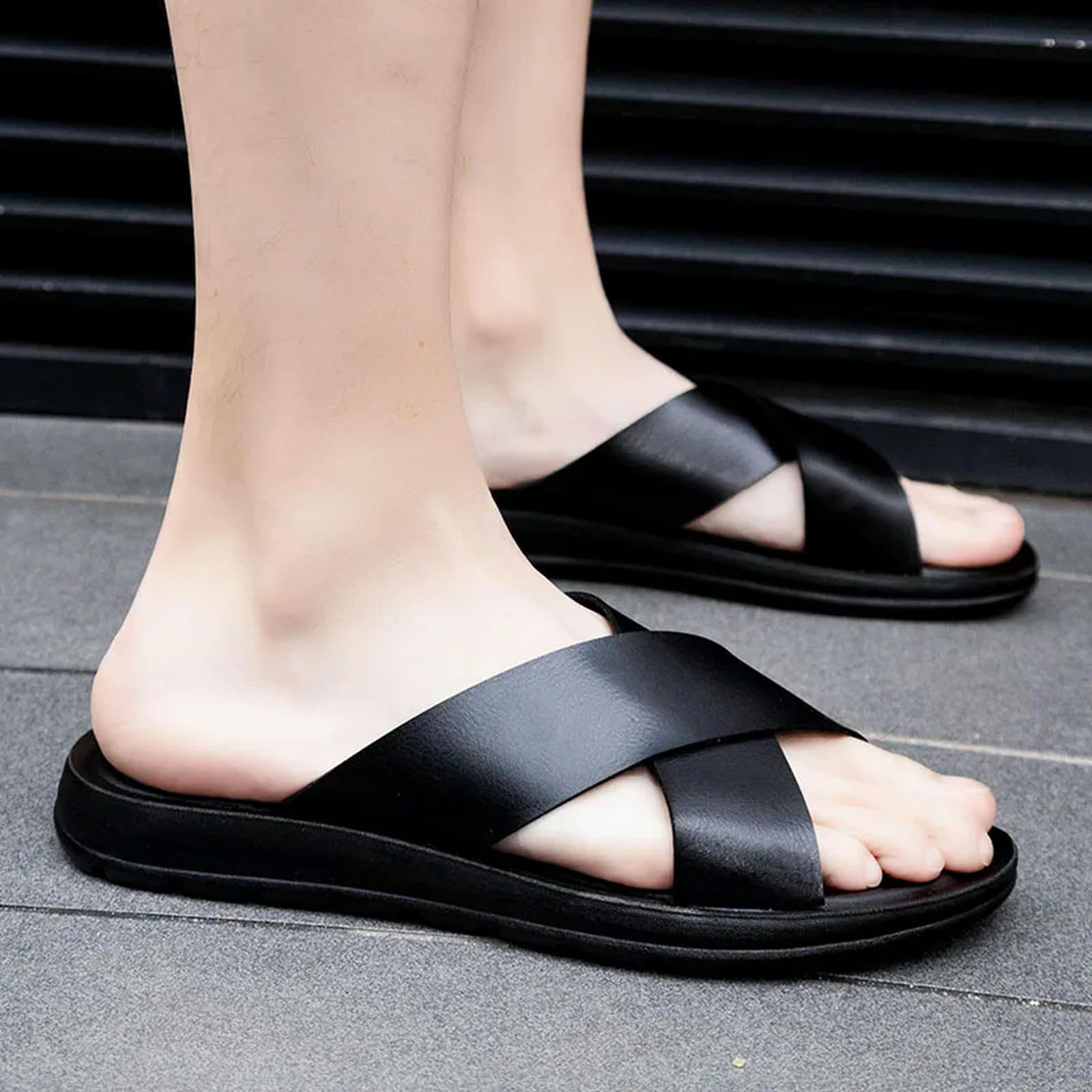 Ciabatte Uomo Infradito Slip-on da in Vera Pelle Italiana, Sandali Spiaggia Estivi Leggeri, Taglie Disponibili, Taglia più Grande -Rosso Marrone-39