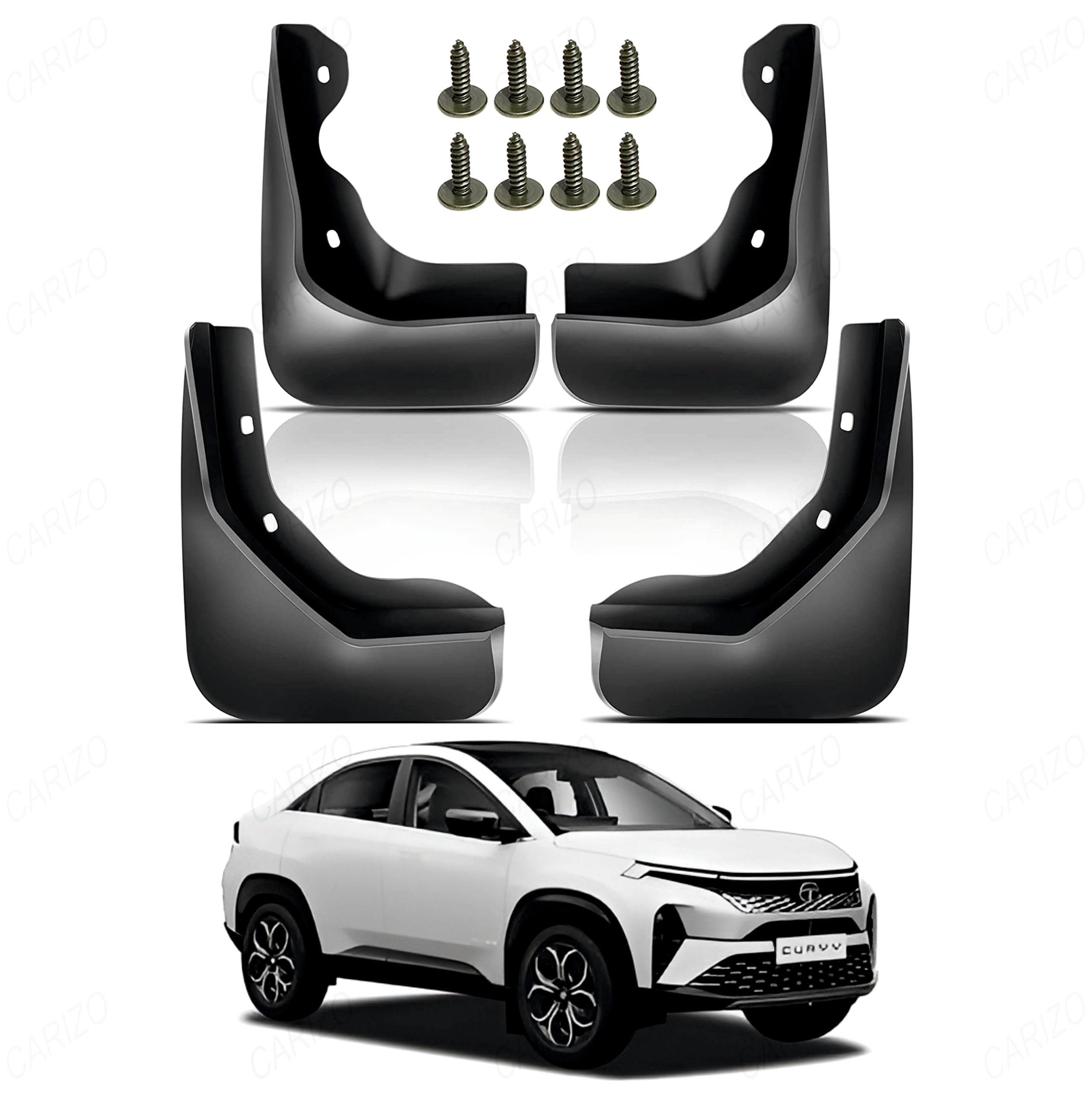 CARIZO Car Heavy Duty Cup Type Splash Mud Guards | OE Type Front and Rear Mud Flaps | Pack of 4 | Compatible with Tata Curvv EV 2024-2026-image-35