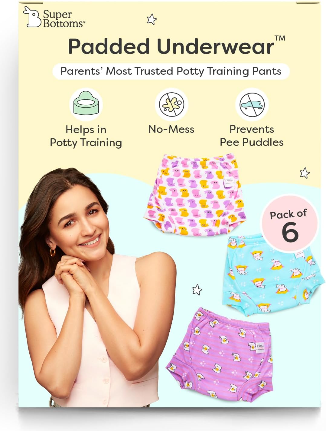 superbottoms Padded Underwear for Babies & Toddlers, 3 Layers of Premium Cotton & DryFeel Layer, Ideal for Diaper-Free Time & Mess-Free Potty Training Pants, Pack of 6