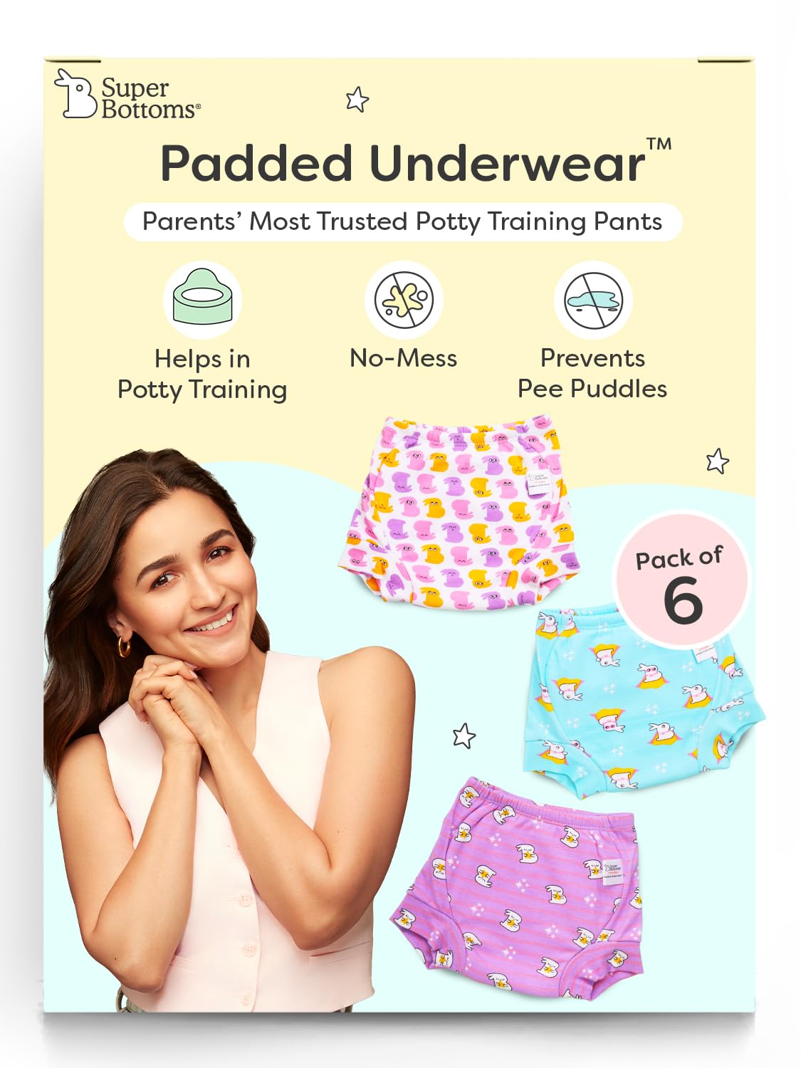 Padded Underwear for Babies & Toddlers, 3 Layers of Premium Cotton & DryFeel Layer, Ideal for Diaper-Free Time & Mess-Free Potty Training Pants, Pack of 6