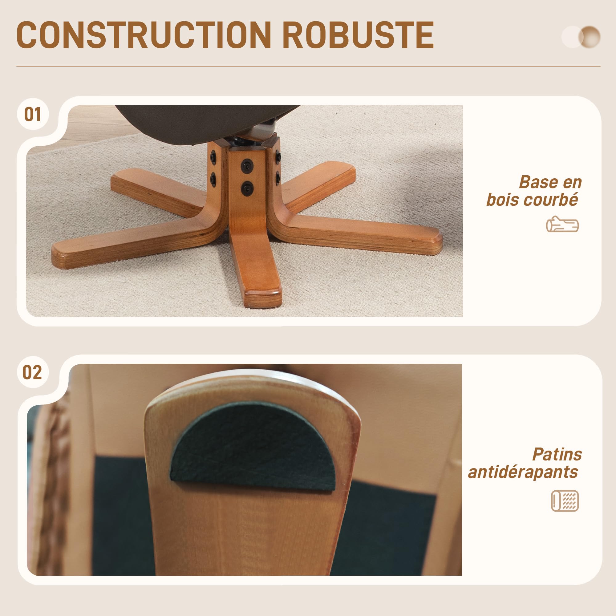 HOMCOM Fauteuil de relaxation avec repose-pied, fauteuil relax salon, dossier à bascule, fauteuil inclinable, assise rembourrée, revêtement synthétique, cadre en bois massif, design contemporain, gris