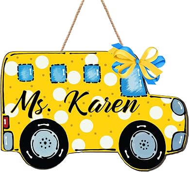 Personalized Yellow School Bus Teacher Door Sign Back To School Welcome Classroom Decor, School Bus with Bow Signs for Teachers Buses Drivers, Custom Teacher Gifts Class Wall Plaque Wreath Hanger
