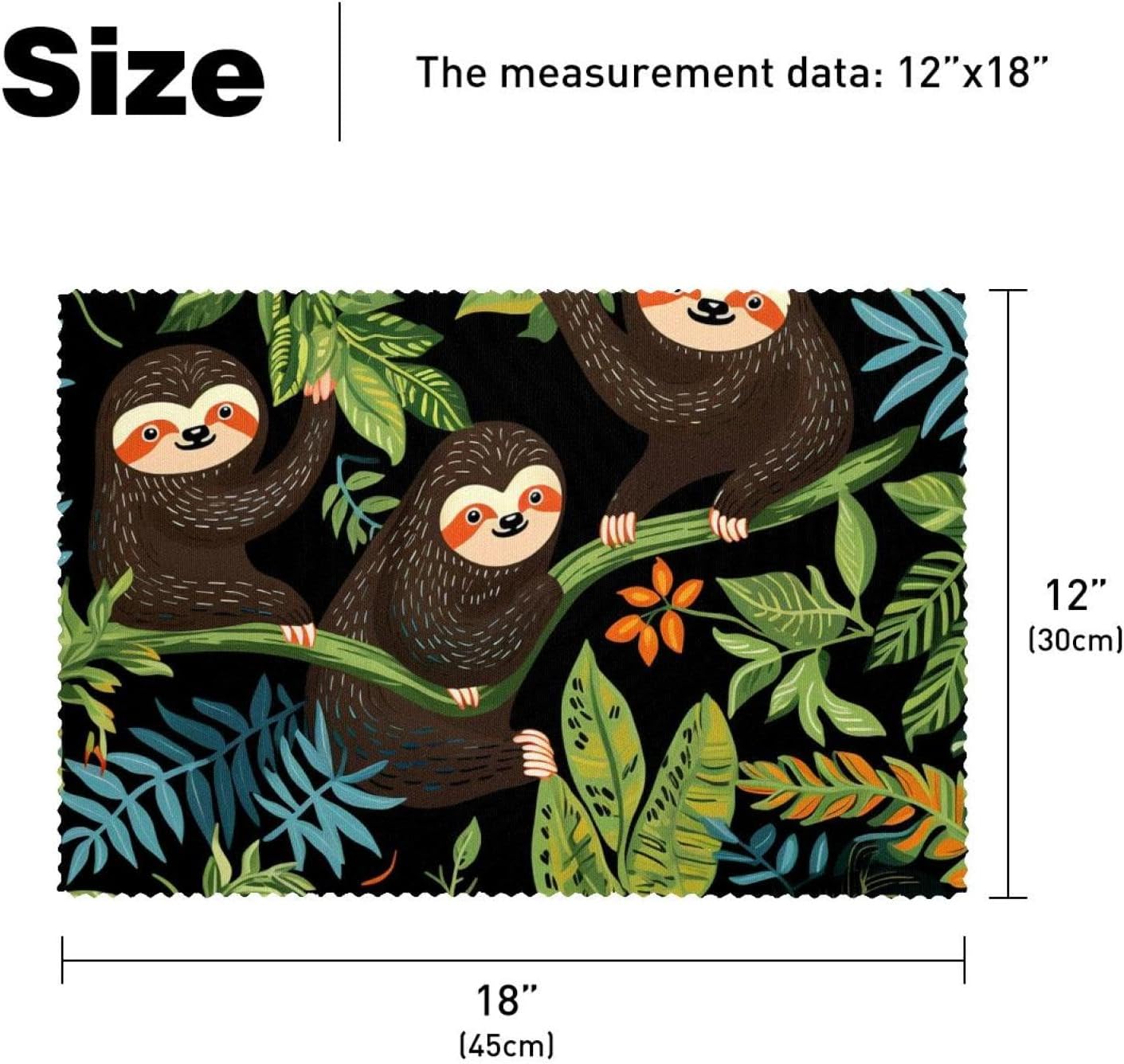 Placemats Set of 6,Table Placemats for Home Holiday Party,Tropical Palm Leaves Animal Sloths