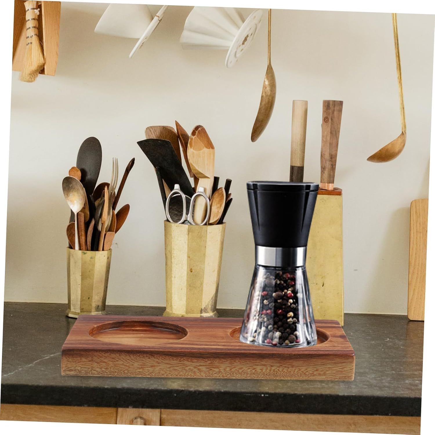 Wooden Pepper Grinder Tray Multi-Functional Kitchen Holder for Sauces and Spices Sturdy Base for Home Chefs and Cooking Enthusiasts Daily Use and Special Occasions image 4