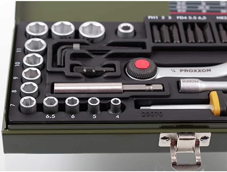 Proxxon 23070 Socket Set, 0 V, Multi-Colour, 1/4-Inch, Set of 39 Piece