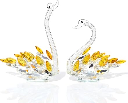 Ornalrist Crystal Yellow Swans Figurines Set of 2, 6.5in. with Gift Box | Anniversary Wedding Gifts for Women, Couple, Glass Swan Figurines Valentines Day Presents Keepsake for Parents Home Decor