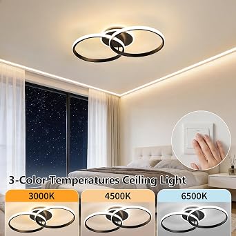 36W Ceiling Lights, 4320LM LED Ceiling Light, 3000K/4500K/6500K with Memory, Modern 3 Rings Ceiling Lamp for Living Room,Bedroom,Office,Kitchen Hallway [Energy Class C]