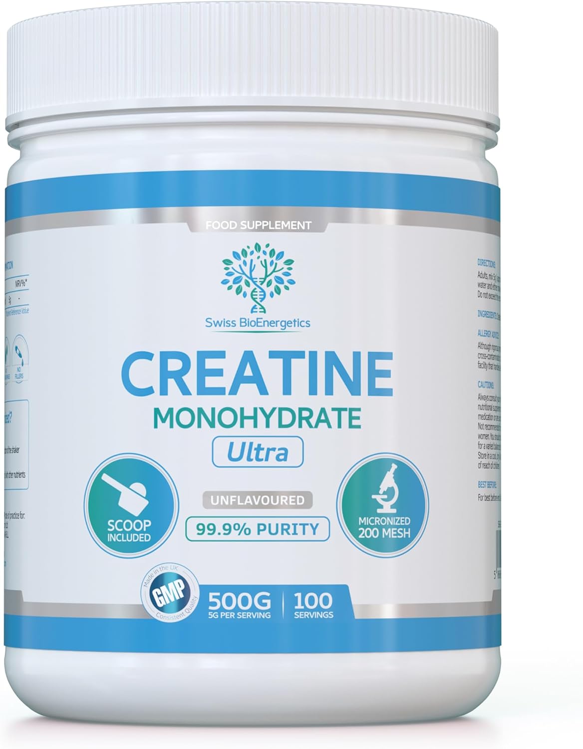 Creatine Monohydrate Powder – 500g (100 Servings) | Ultra Micronized 200 Mesh for Superior Absorption | Pure & Unflavoured | for Muscle Strength & Recovery – Absolutely Nothing Added, Vegan & UK Made