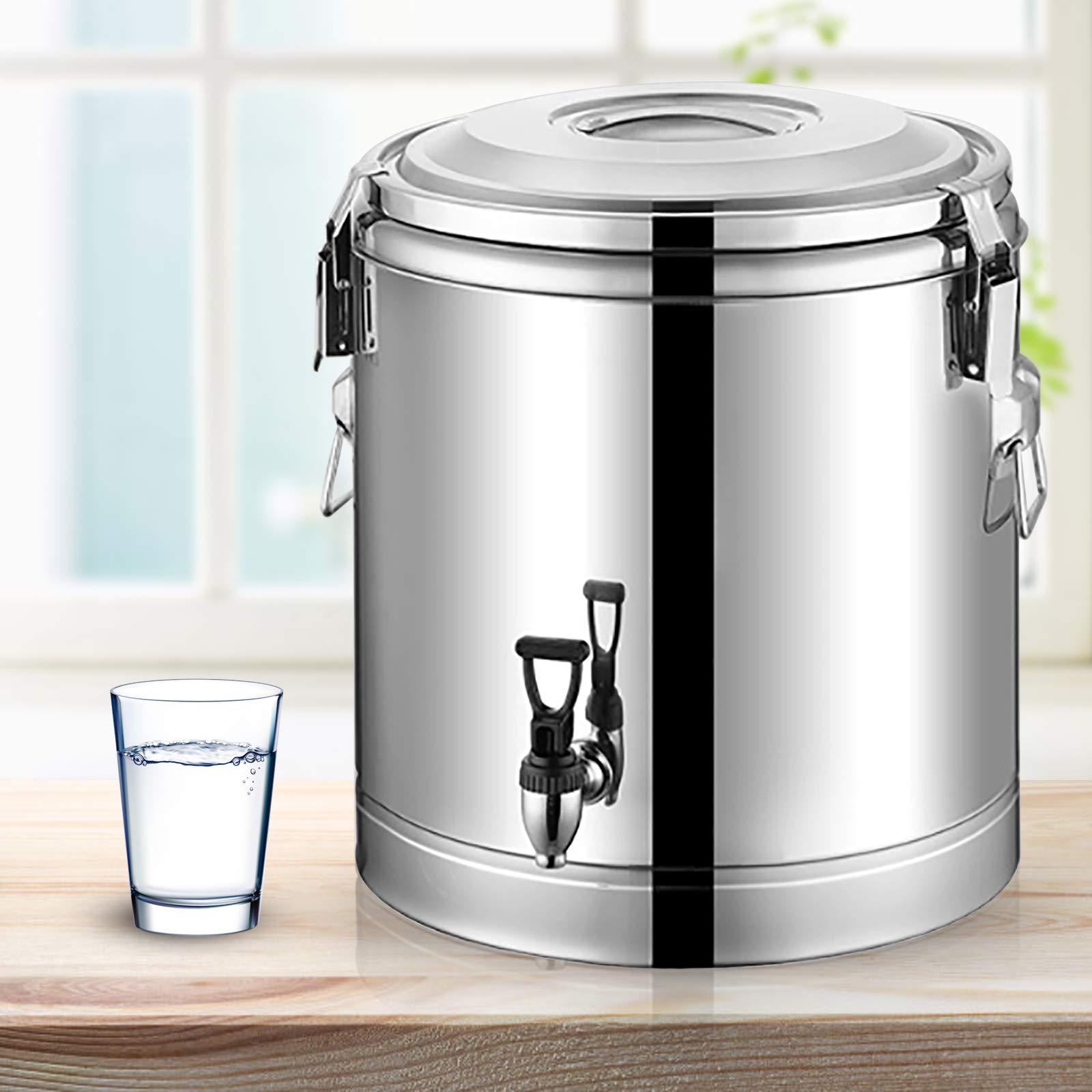 Bidón de agua de acero inoxidable, recipiente térmico de 40 l, recipiente de transporte aislado con grifo, acero inoxidable 201, aislamiento de 18,5 mm, superficie pulida, ideal para sopas, guisos, té