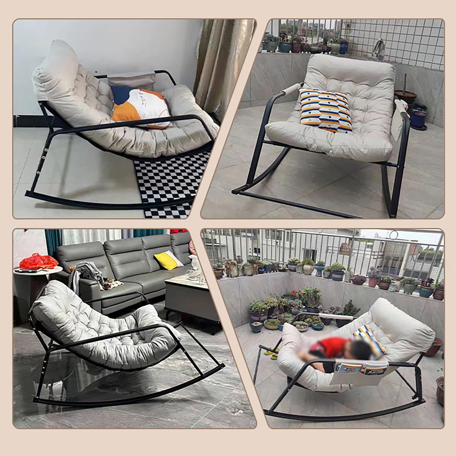 Schaukelstuhl wohnzimmer,Relaxsessel Lounge,Metallrahmen Armlehnensessel,Relaxliege wohnzimmer mit Seitentaschen Schaukelstuhl,für Wohnzimmer Schlafzimmer Kinderzimmer Freizeit ( Color : Gray , Size :