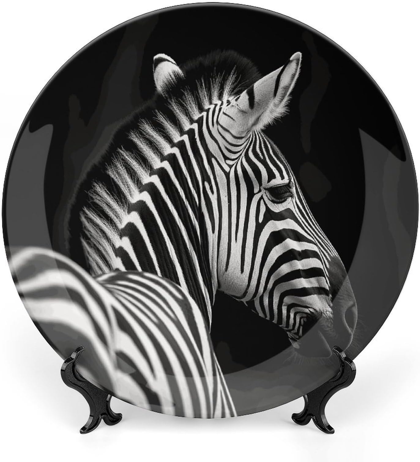 Black White Zebra Bone China Decorative Plates 10inch Porcelain Plates with Display Stand Small Desert Plate Ceramic Dinner Dish Decorative Plate for Wall Hanging Bone China Dish