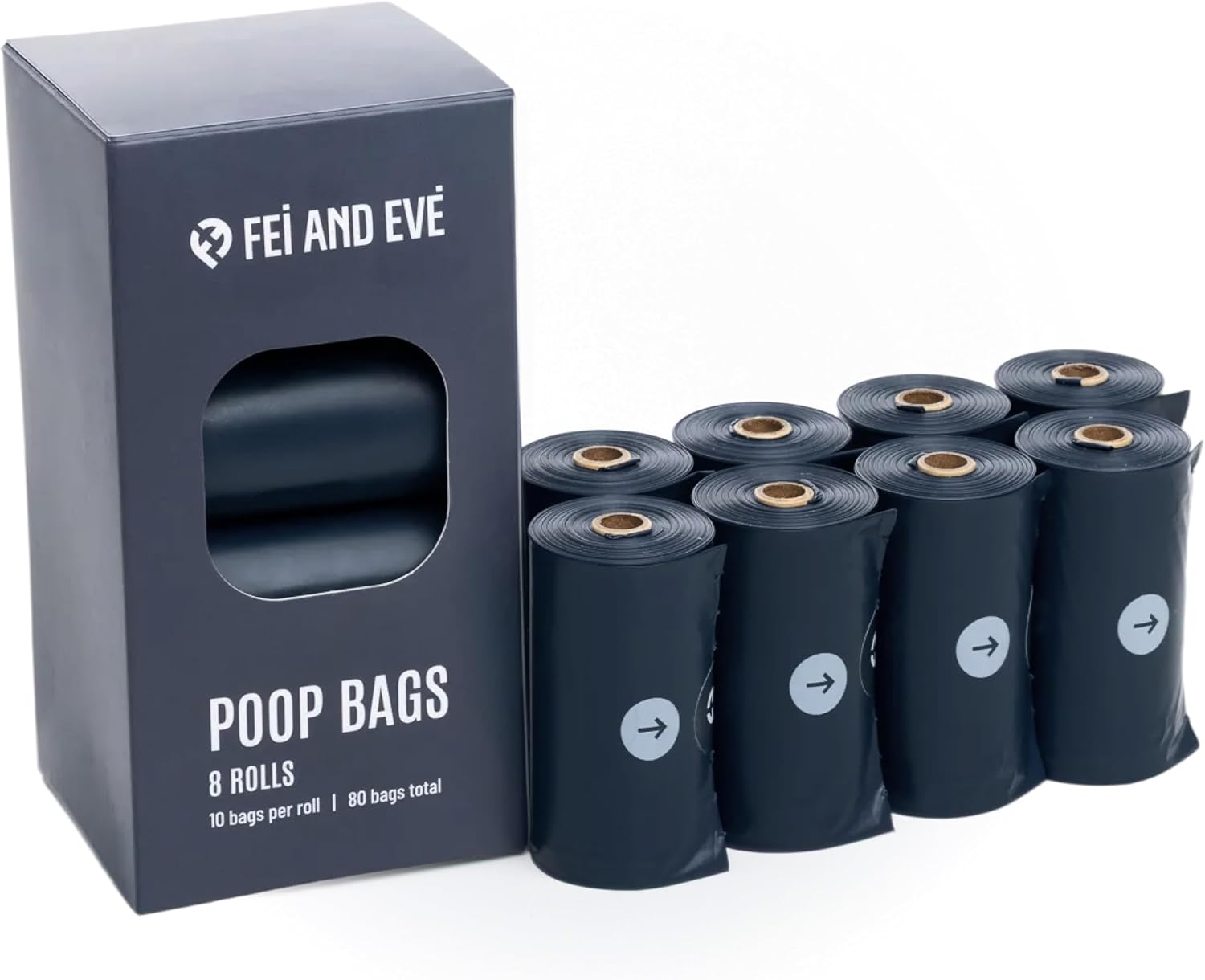 Fei & Eve Dog Poop Bags - Extra Thick 25 Micron & 100% Leak-Proof | Full Blackout & Odor-Locking | Stretch Resistant | Easy to Tear off | Waste Bags | Unscented | 8 Rolls